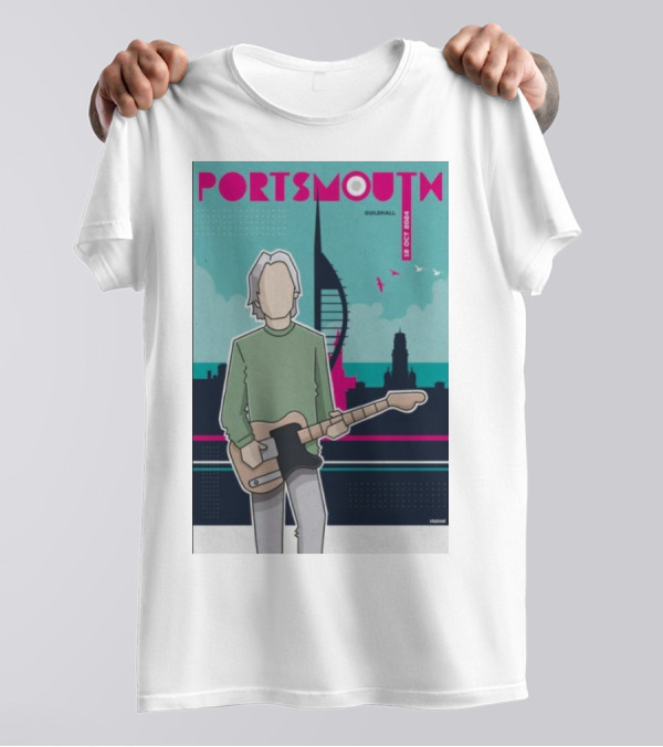 Paul Weller Live At Portsmouth Guildhall Oct 18 2024 Poster Art With Guitar And Cityscape T-Shirt