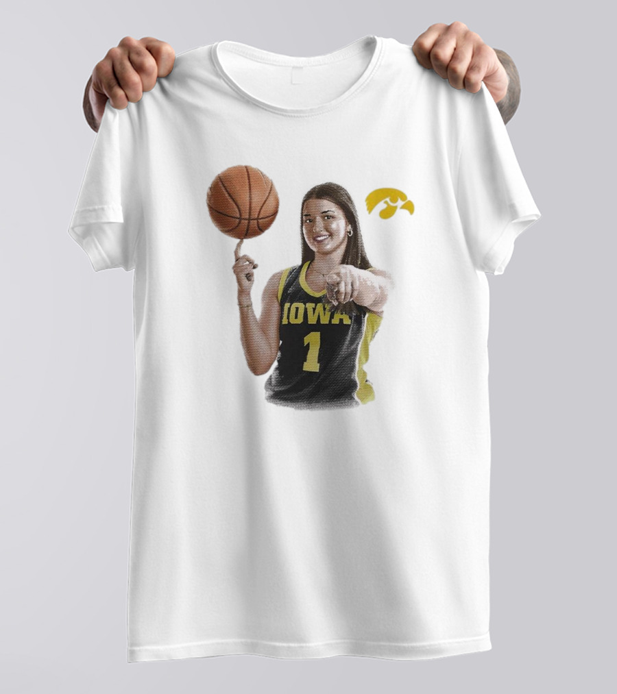 Taylor Stremlow Iowa Basketball Number 1 Portrait Signature With Team T-Shirt