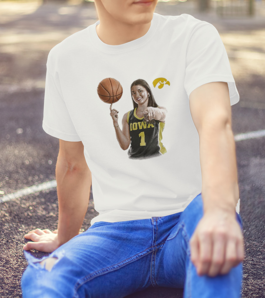Taylor Stremlow Iowa Basketball Number 1 Portrait Signature With Team T-Shirt