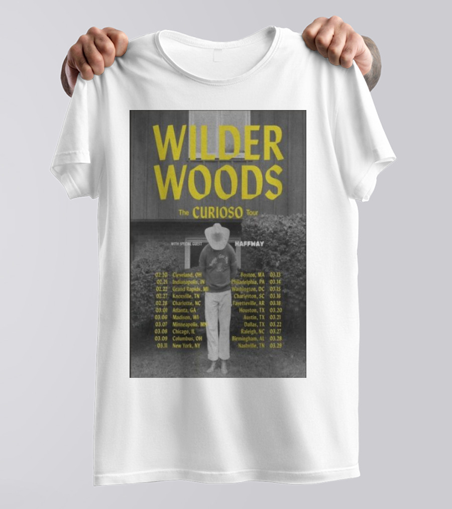 Wilder Woods The Curioso Tour 2025 Special Guest Haffmay Tour Dates And Cities T-Shirt