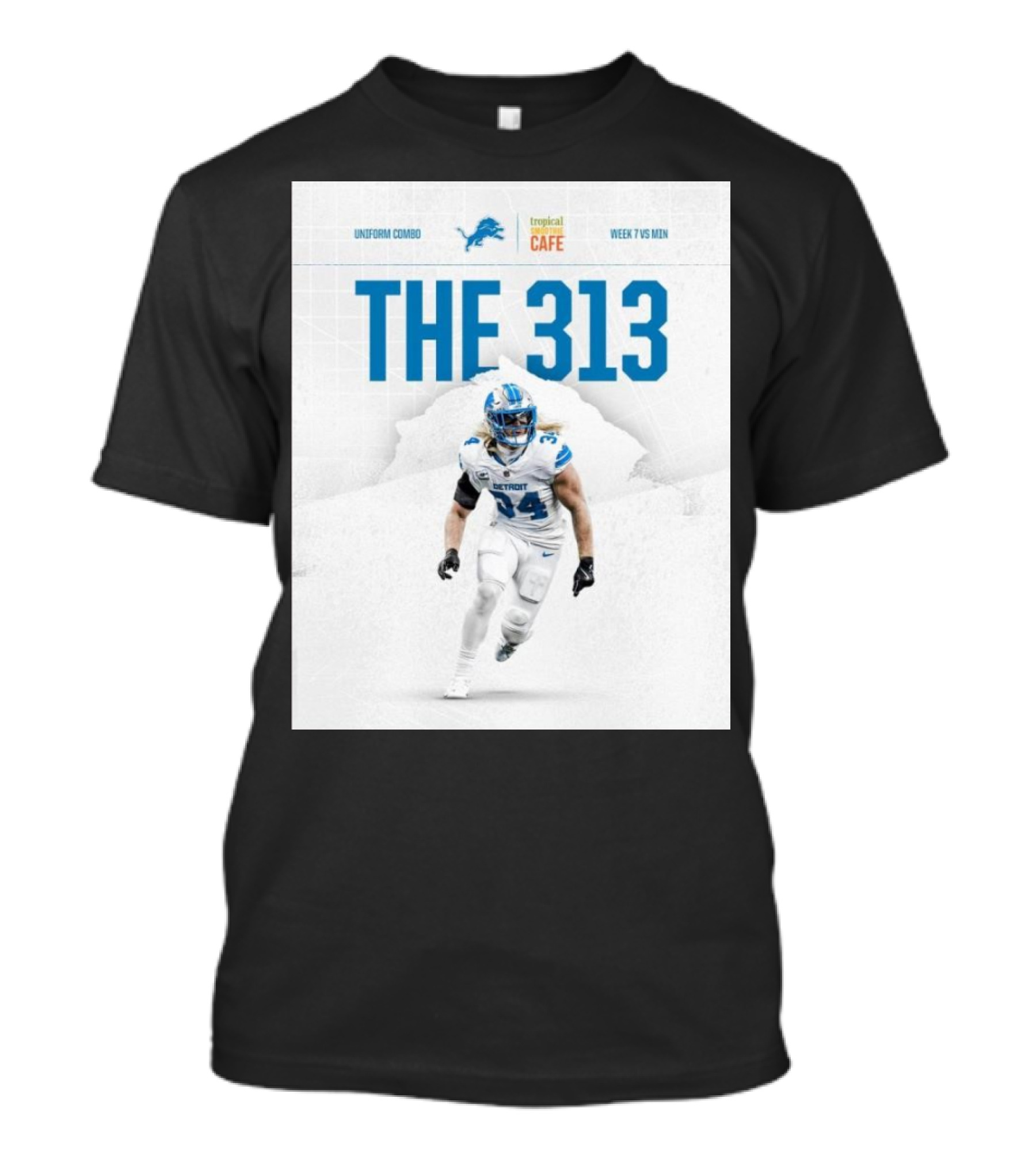 Detroit Lions Week 7 Vs Minnesota Vikings The 313 Uniform Combo Tropical Cafe T-Shirt