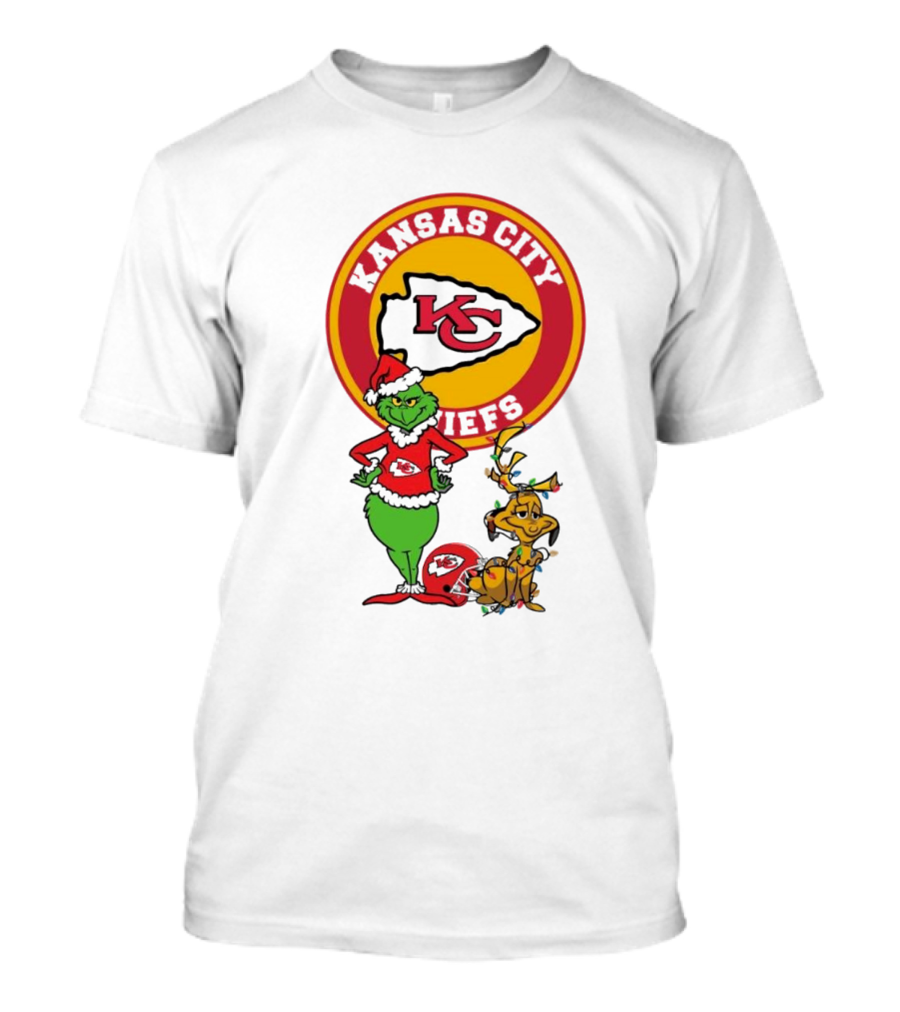 Grinch And Max Kansas City Chiefs Merry Christmas 2024 Holiday Football Fun T-Shirt