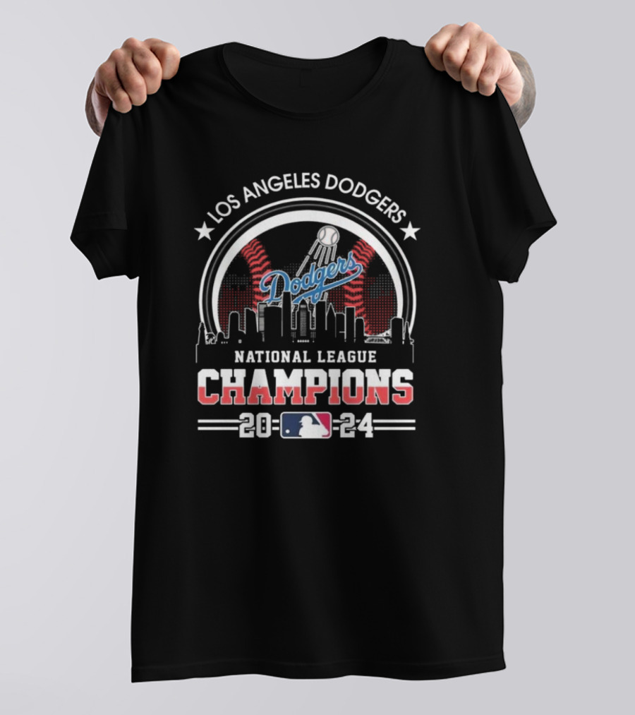 Los Angeles Dodgers 2024 National League Champions MLB Skyline T-Shirt