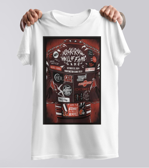 Rock And Roll Hall Of Fame Game 2024 Browns Vs Bengals At Huntington Bank Field With Aerosmith Foreigner Pat Benatar Journey T-Shirt