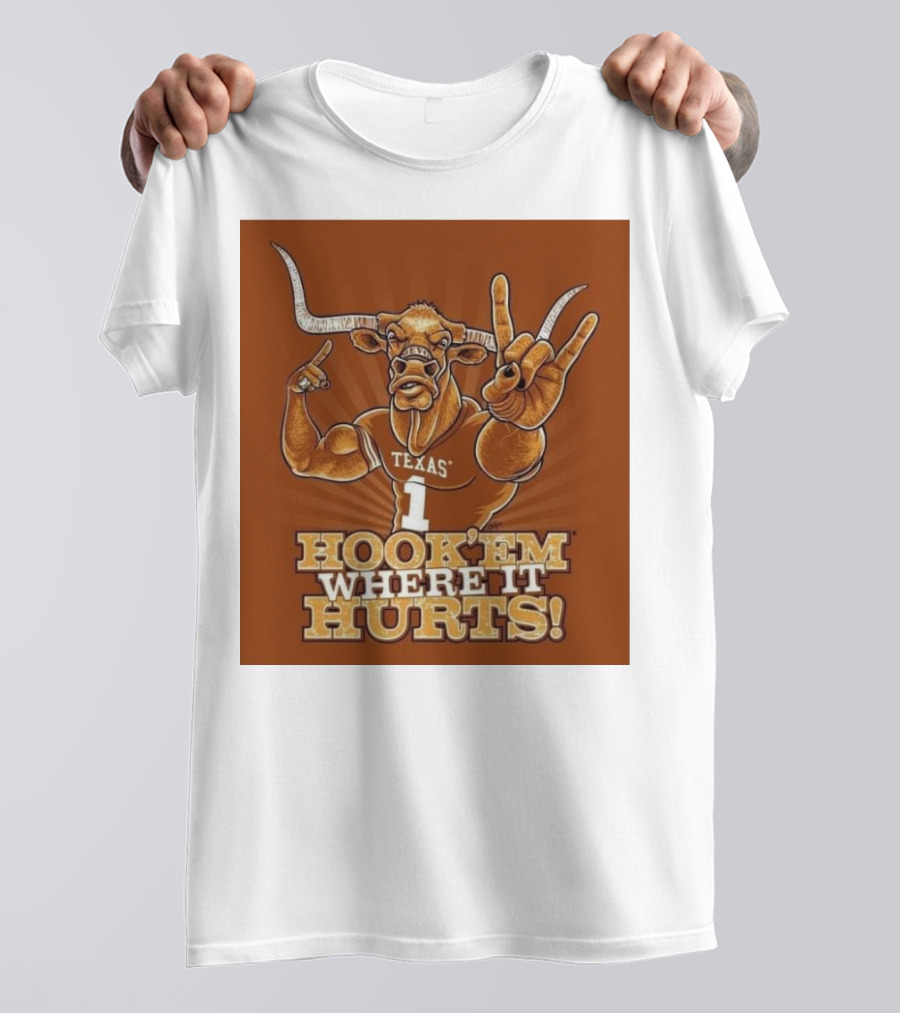 Texas Longhorns Hook 'Em Where It Hurts Horns Up Bull Number One T-Shirt