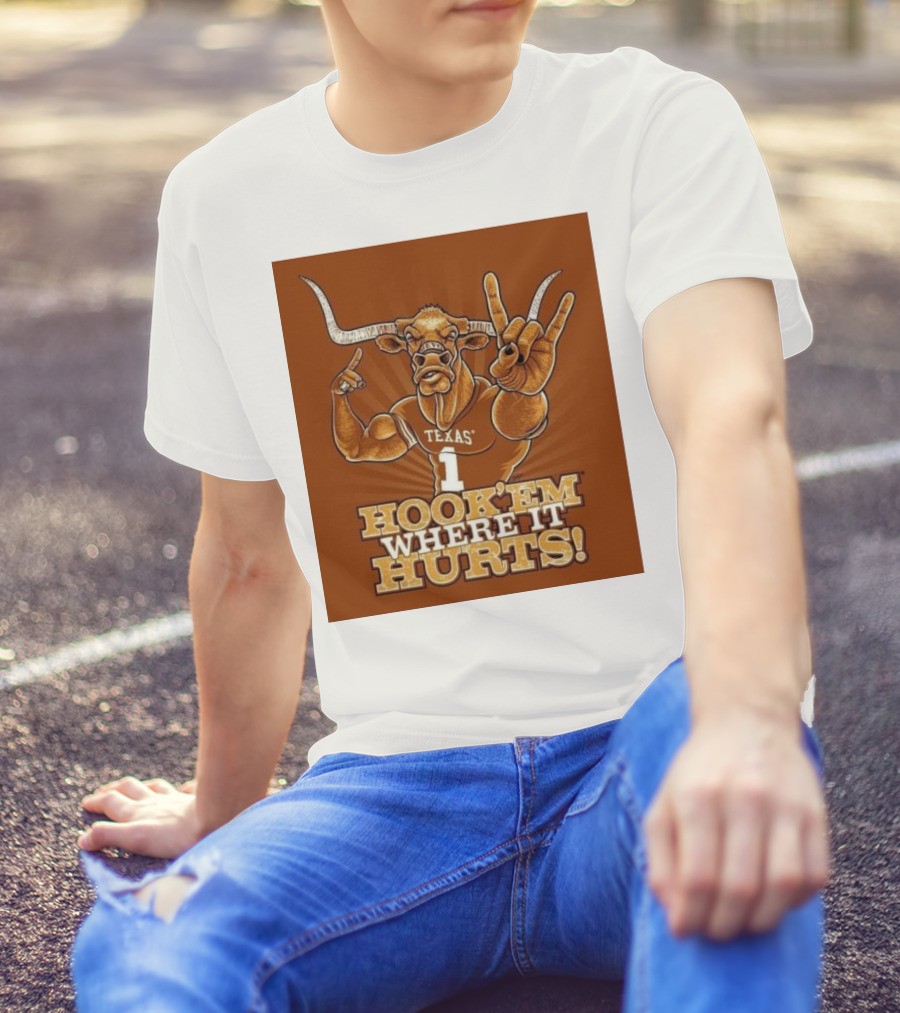 Texas Longhorns Hook 'Em Where It Hurts Horns Up Bull Number One T-Shirt