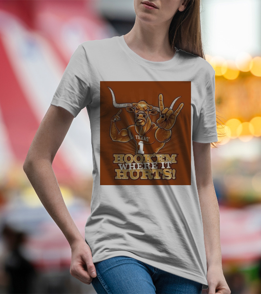 Texas Longhorns Hook 'Em Where It Hurts Horns Up Bull Number One T-Shirt