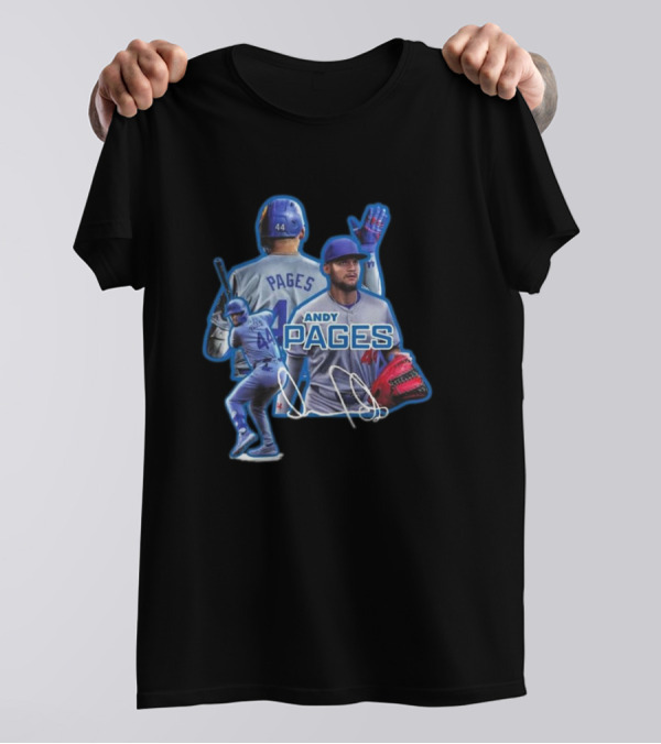 Andy Pages LA Dodgers Baseball 44 Signature Player Collage T-Shirt