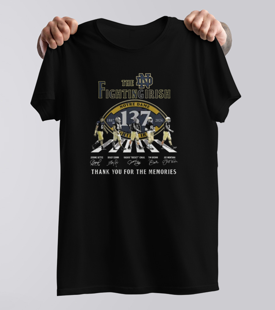 The Notre Dame Fighting Irish 137 Years 1887-2024 Thank You For The Memories Walking Signatures T-Shirt