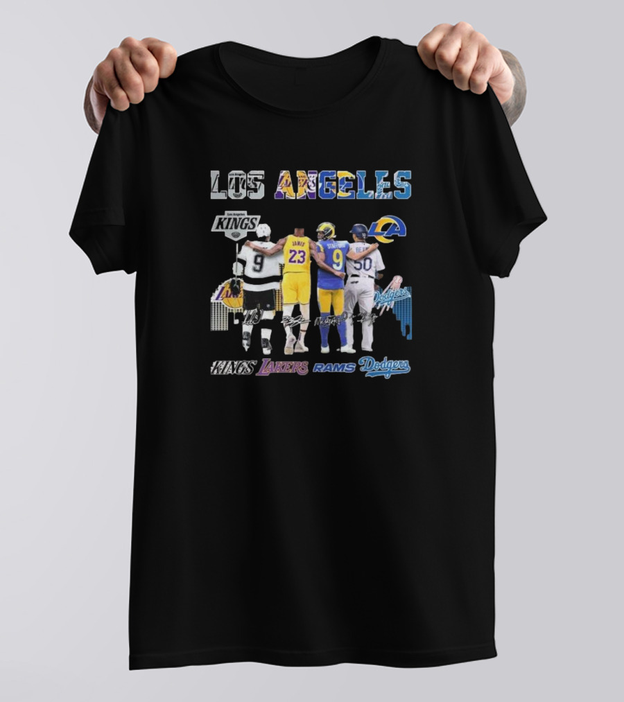 Los Angeles Kings Lakers Rams Dodgers 2024 Signatures Collection T-Shirt
