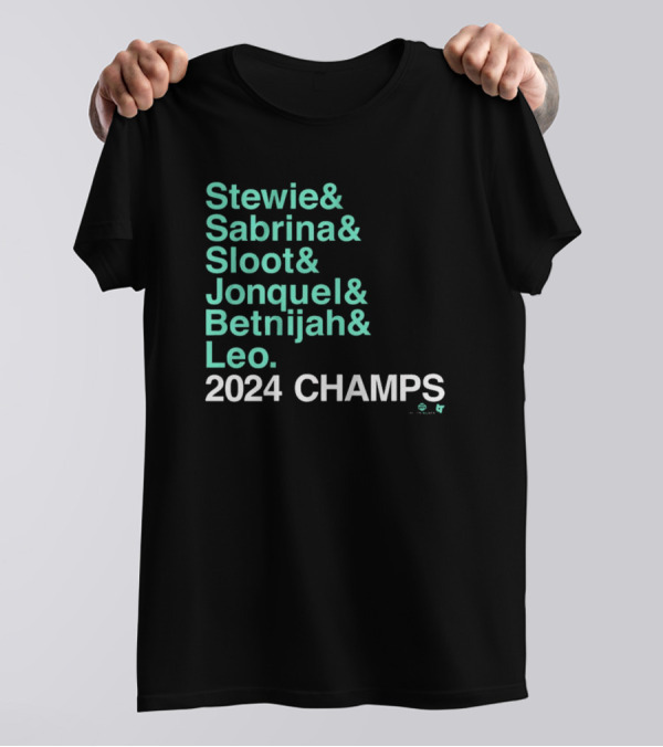 Stewie And Sabrina And Sloot And Jonquel And Betnijah And Leo 2024 Champs New York Liberty Basketball Ampersand T-Shirt