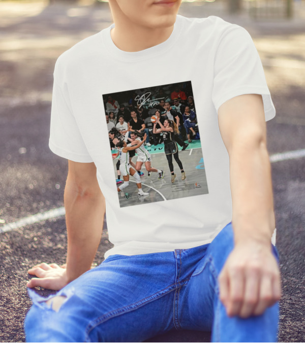 Sabrina Ionescu New York Liberty WNBA 2024 Finals Champions Basketball Action Signature T-Shirt