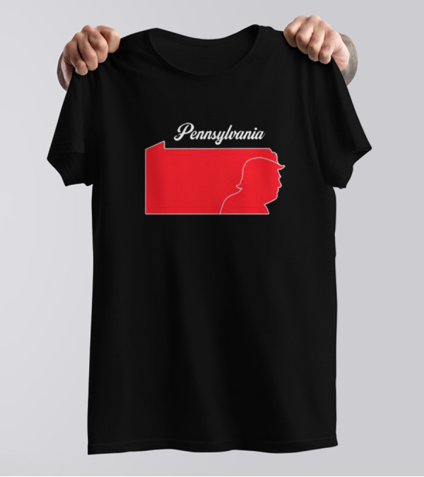 Pennsylvania Red Silhouette Trump Outline T-Shirt