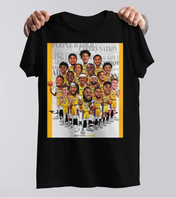 Signature Lakers 24 Hours ‘Til Lakers Basketball Caricature Purple And Gold Lakers Nation T-Shirt