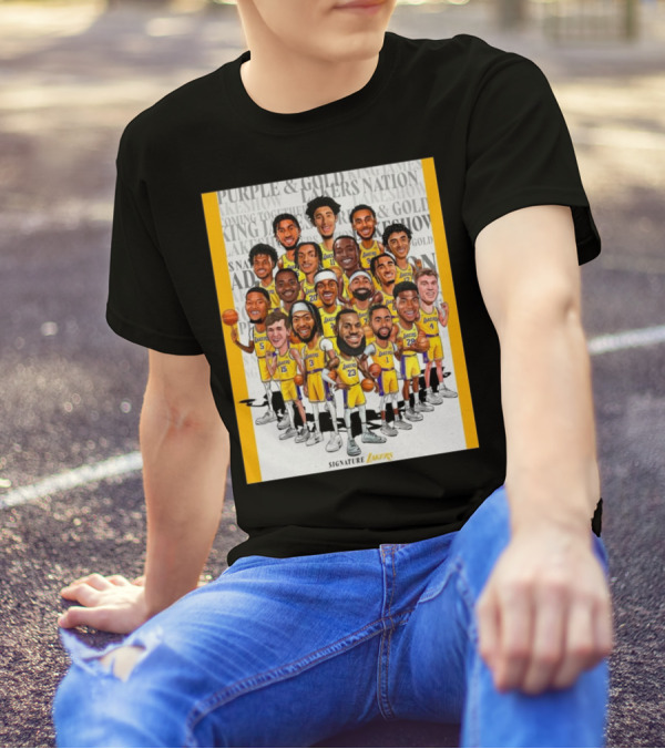 Signature Lakers 24 Hours ‘Til Lakers Basketball Caricature Purple And Gold Lakers Nation T-Shirt