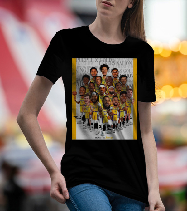 Signature Lakers 24 Hours ‘Til Lakers Basketball Caricature Purple And Gold Lakers Nation T-Shirt