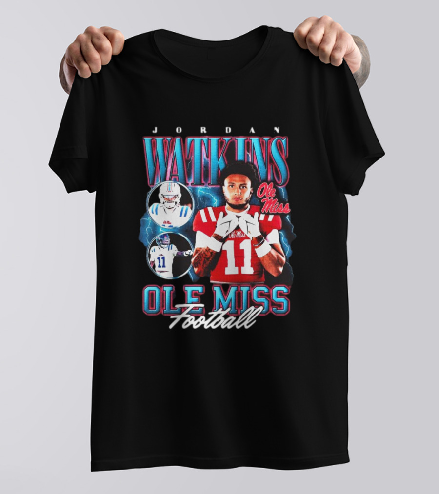 Jordan Watkins Ole Miss Rebels Lightning Background Football 90s Style 11 T-Shirt