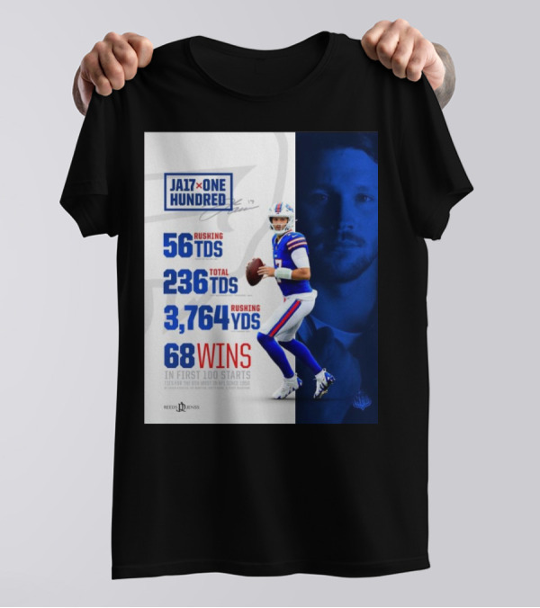 JA17 One Hundred 68 Wins First 100 Starts 56 Rushing TDs Buffalo Bills NFL Record Ties 6th Most Since 1950 T-Shirt