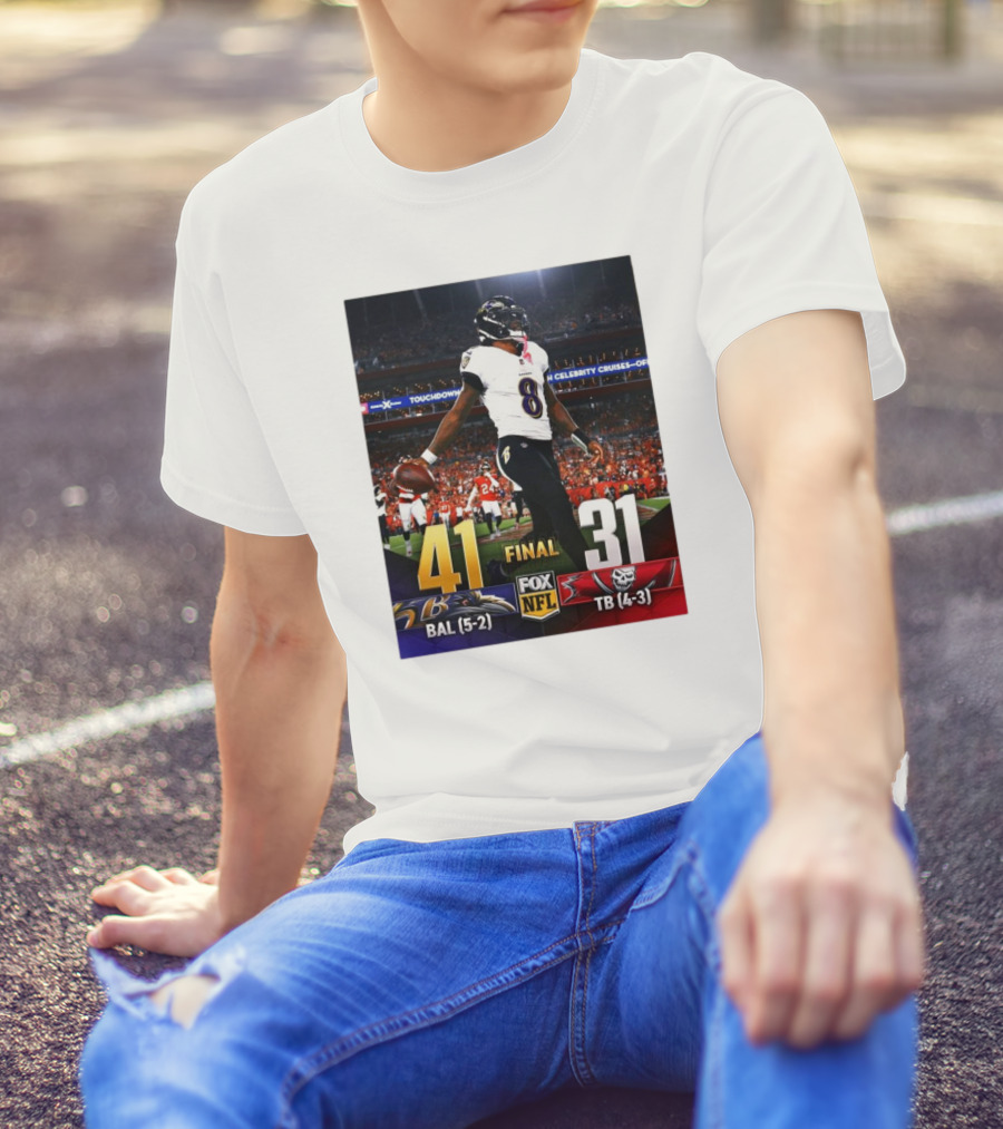 Baltimore Ravens 41 Final 31 Tampa Bay Buccaneers NFL Football Game Summary Ravens 5-2 Bucs 4-3 T-Shirt