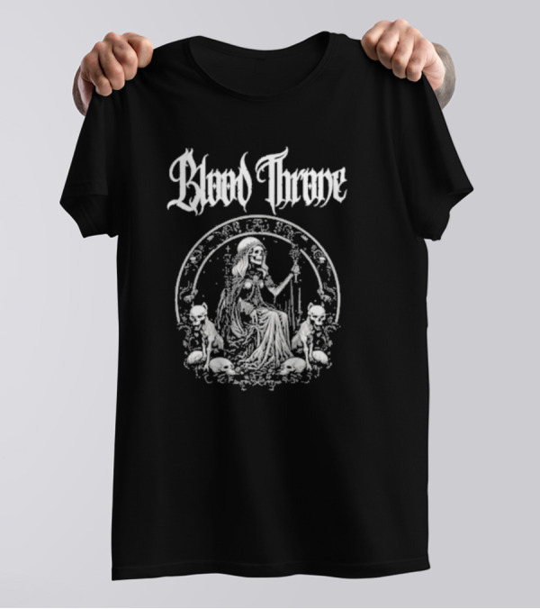 Blood Throne Skeleton Woman Gothic Art By Down Right Merch T-Shirt