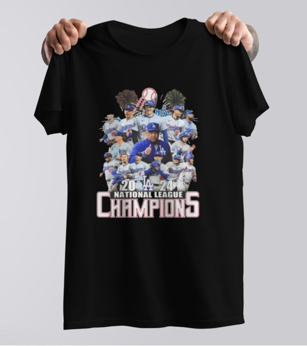 Los Angeles Dodgers 2024 National League Champions Celebration Fireworks Baseball T-Shirt
