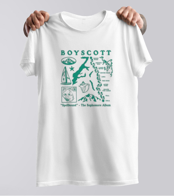Boyscott Spellbound The Sophomore Album Map Theme With Wolf, Mountain, Boat, And Locations T-Shirt