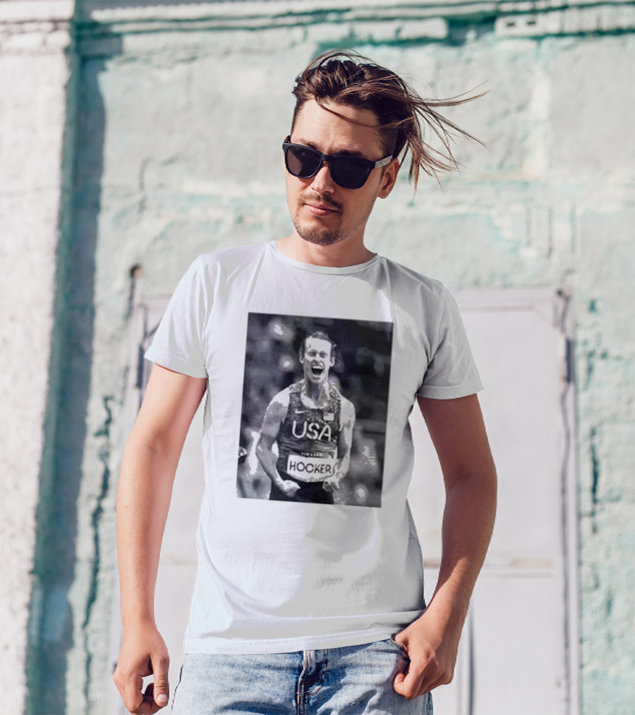USA Cole Hocker Olympic Photo Signature T-Shirt