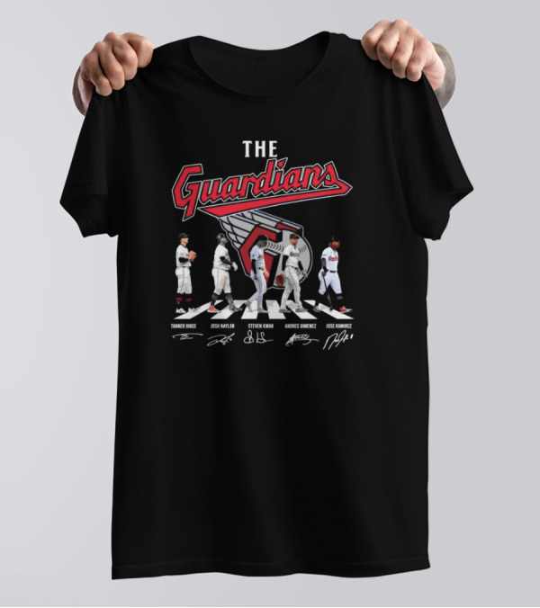 The Guardians Team Baseball 2024 Abbey Road Tanner Bibee Josh Naylor Steven Kwan Andres Gimenez Jose Ramirez Signatures T-Shirt