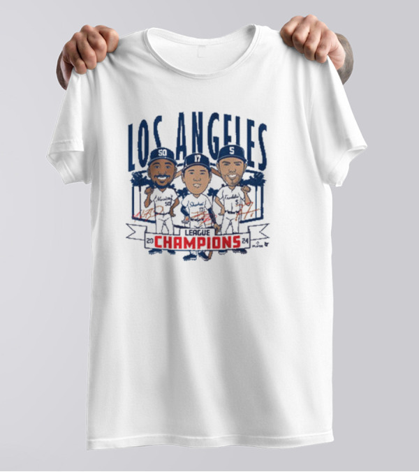 Los Angeles Dodgers League Champions 2024 Caricatures Signatures T-Shirt