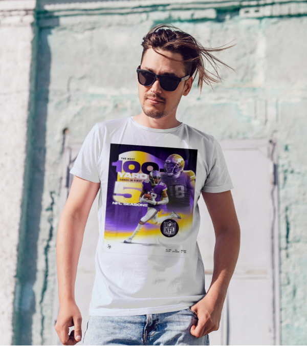 The Most 100 Yard Games In First 5 NFL Seasons Minnesota Vikings Justin Jefferson T-Shirt