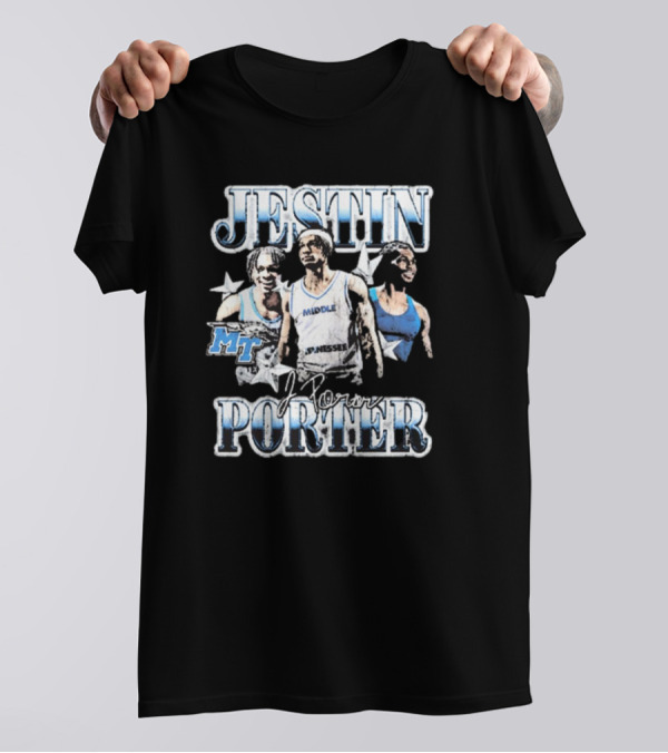 Jestin Porter Middle Tennessee MT 90s Signature Blue Raiders T-Shirt