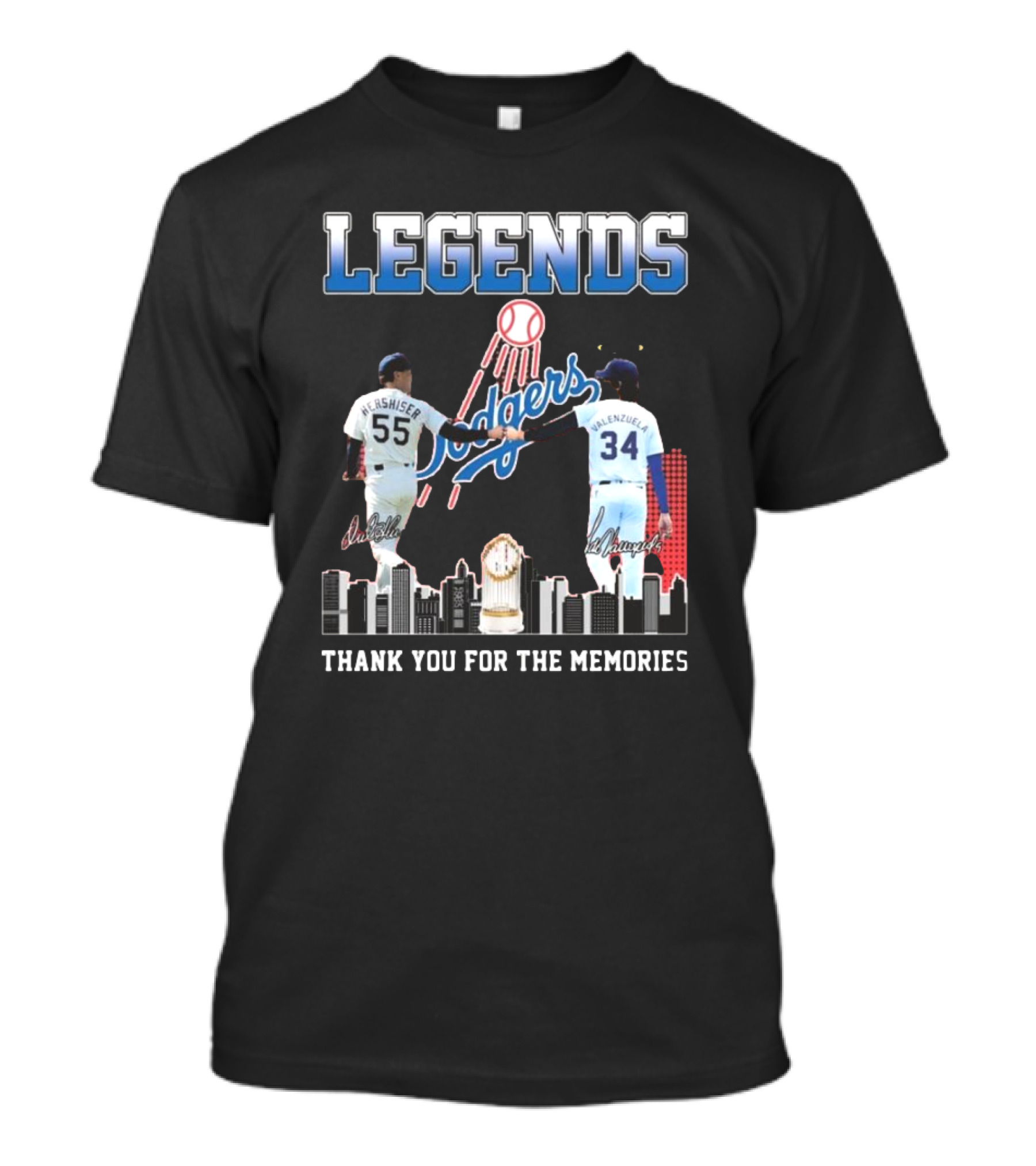 Legends Dodgers Hershiser Valenzuela Thank You For The Memories Signatures T-Shirt