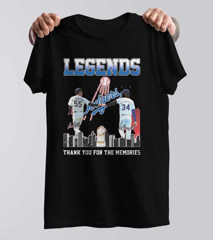Legends Dodgers Hershiser Valenzuela Thank You For The Memories Signatures T-Shirt