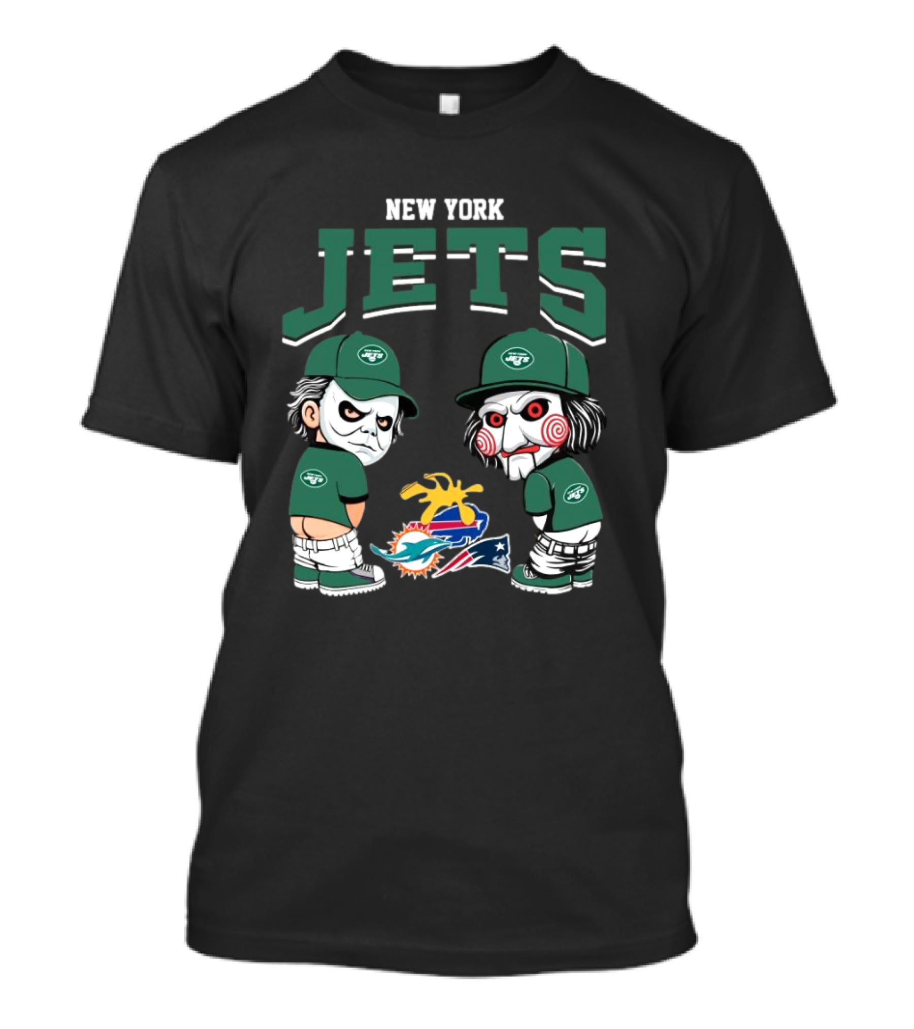 New York Jets NFL Halloween Peeing On Dolphins And Patriots T-Shirt