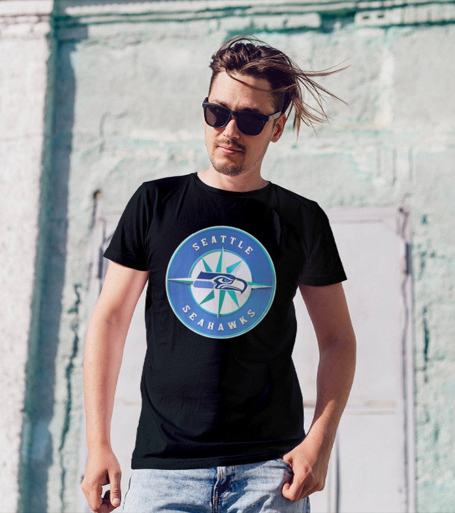 Seattle Seahawks X Mariners Logo Mashup NFL MLB Crossover T-Shirt