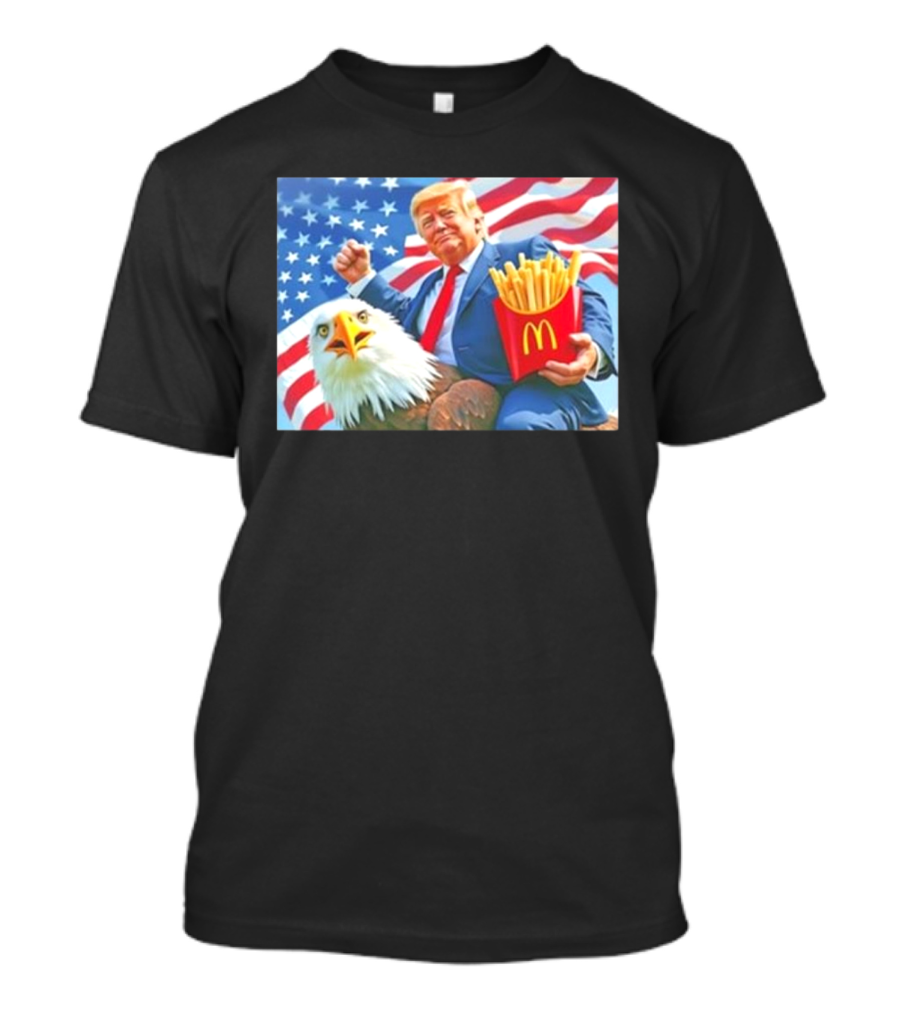 Trump Riding Eagle Holding McDonald’s Fries American Flag T-Shirt