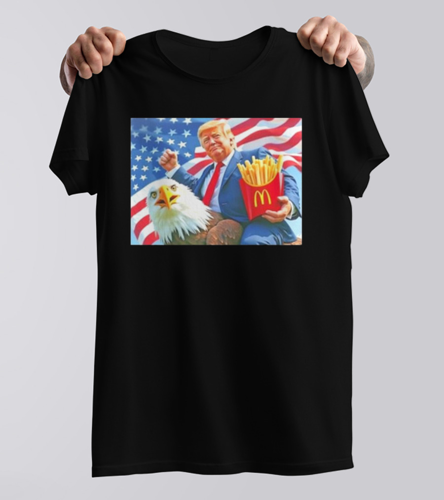 Trump Riding Eagle Holding McDonald’s Fries American Flag T-Shirt