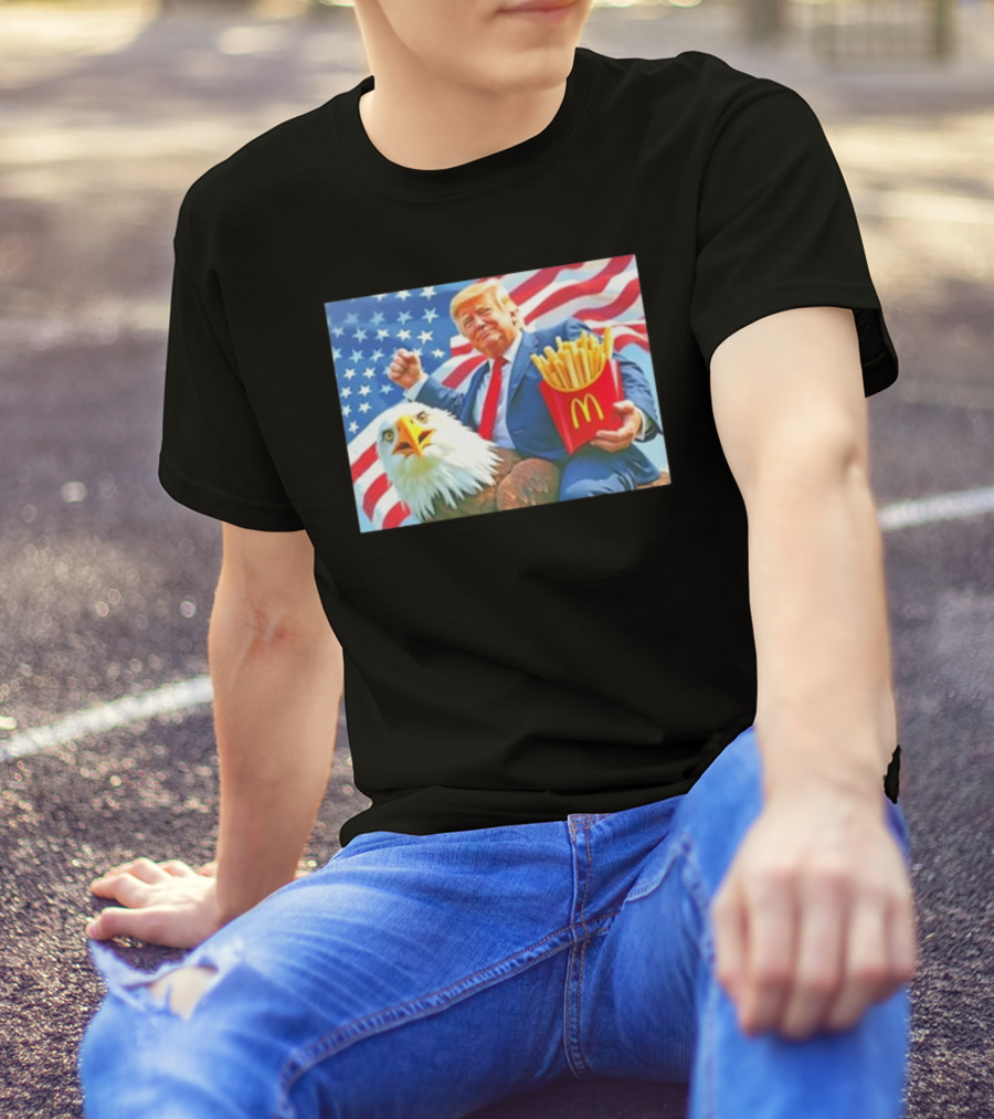 Trump Riding Eagle Holding McDonald’s Fries American Flag T-Shirt