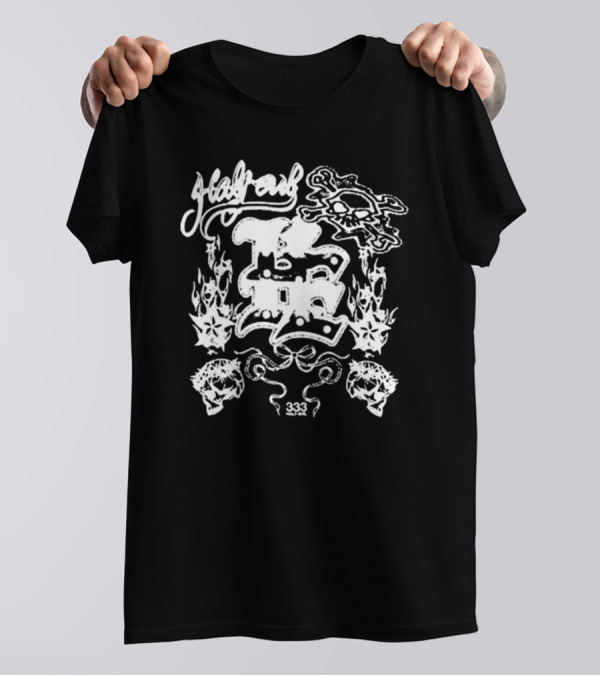 Half Evil 333 Skull Flames Collage T-Shirt