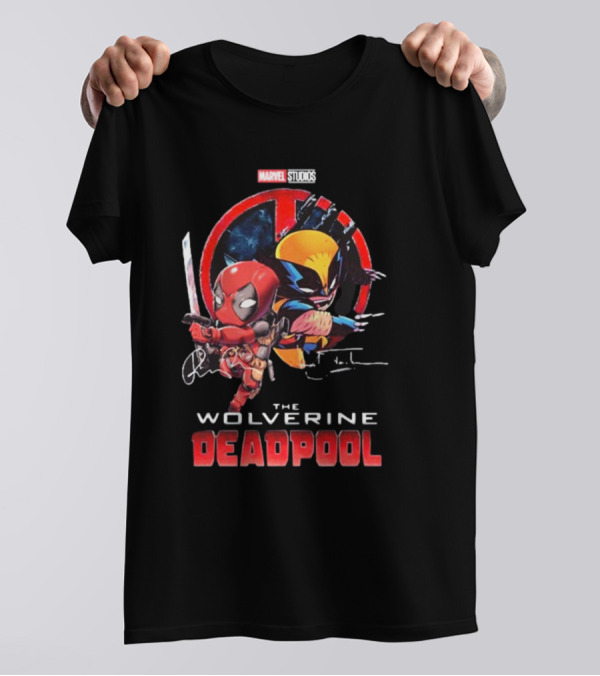 Marvel Studios Baby Deadpool And Wolverine Hugh Jackman And Ryan Reynolds Signatures T-Shirt