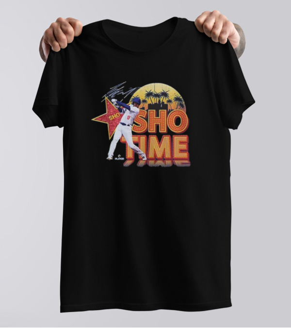 Los Angeles Shohei Ohtani Sho-Time Signature Retro MLB Sunset Palms T-Shirt