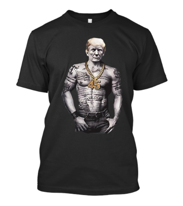 Ja’mal Green Wearing Donald Trump The Don 2.0 Tattooed Body With Gold 45 Necklace T-Shirt
