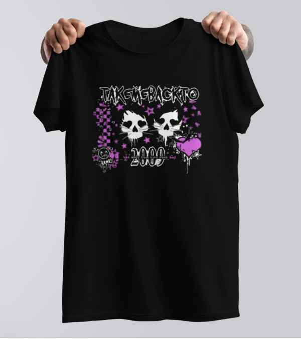 Take Me Back To 2009 Emo Punk Cats Purple Stars Heart Ramen Skulls T-Shirt