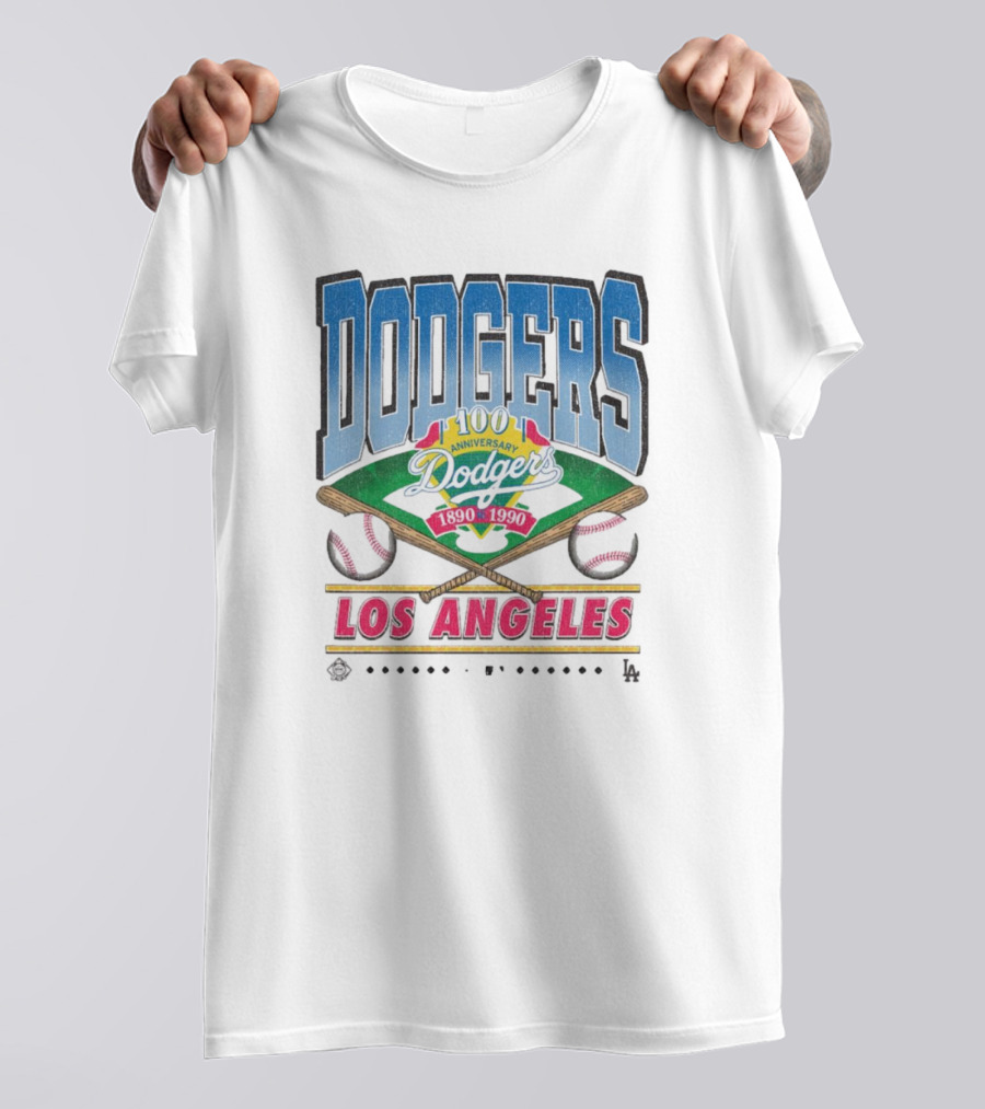 Los Angeles Dodgers 100 Anniversary 1890-1990 Vintage Baseball MLB Dodger Stadium T-Shirt