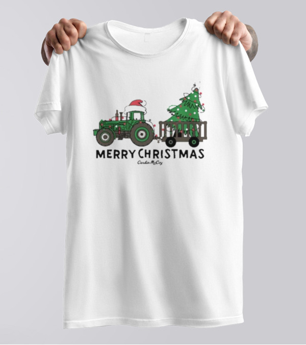 Merry Christmas Tractor Santa Tree Cardin McCoy T-Shirt