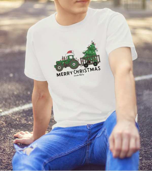 Merry Christmas Tractor Santa Tree Cardin McCoy T-Shirt
