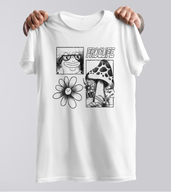 Paymoneywubby Froglife Mushroom Smiling Flower Frog Glasses Boxy T-Shirt