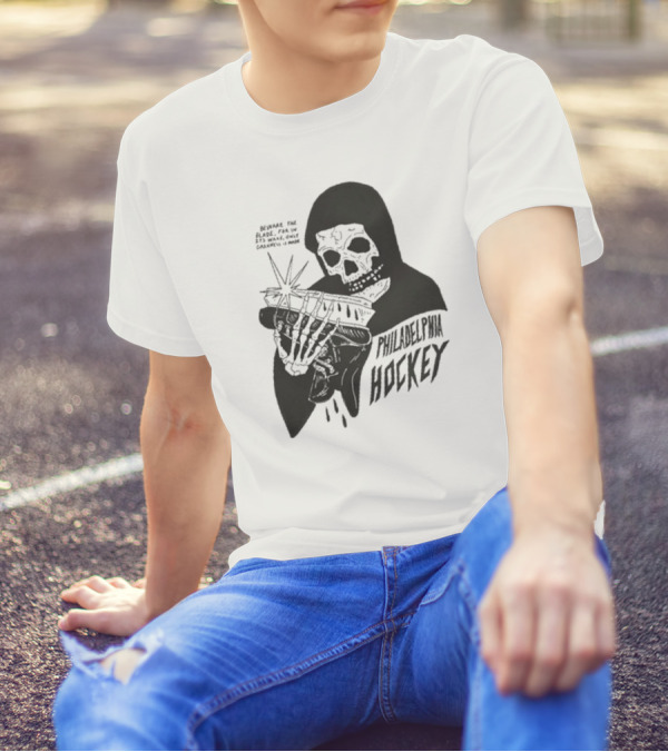 Philadelphia Hockey Beware The Blade Skeleton Holding Skate Only Darkness Is Made T-Shirt