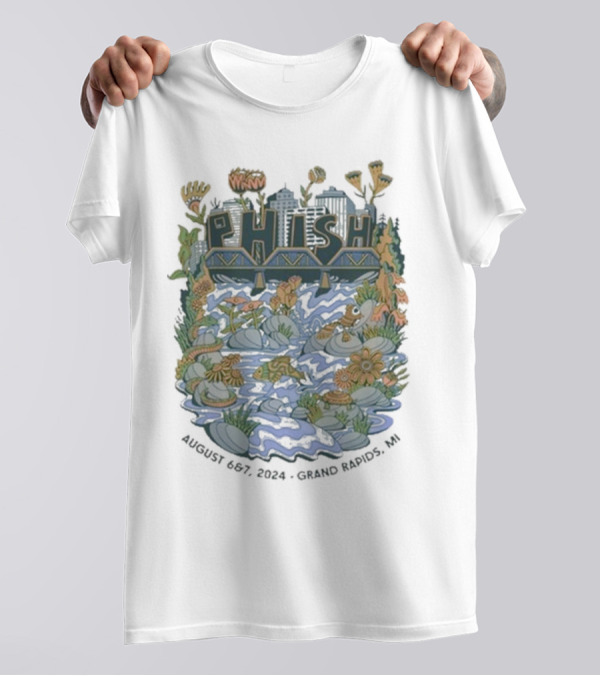 Phish Live In Grand Rapids MI August 6-7 2024 River-Bridge Scene T-Shirt