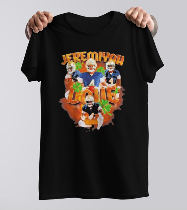 Jeremiyah Love Notre Dame Fighting Irish Football Player Clovers T-Shirt